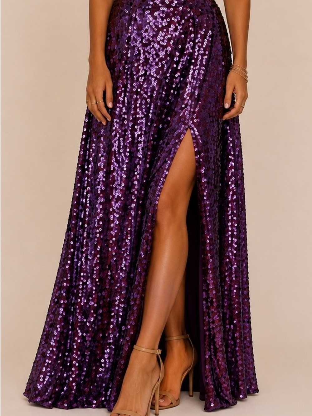Free People a Star Bright Sequin Purple  Disco Sequin Maxi Skirt